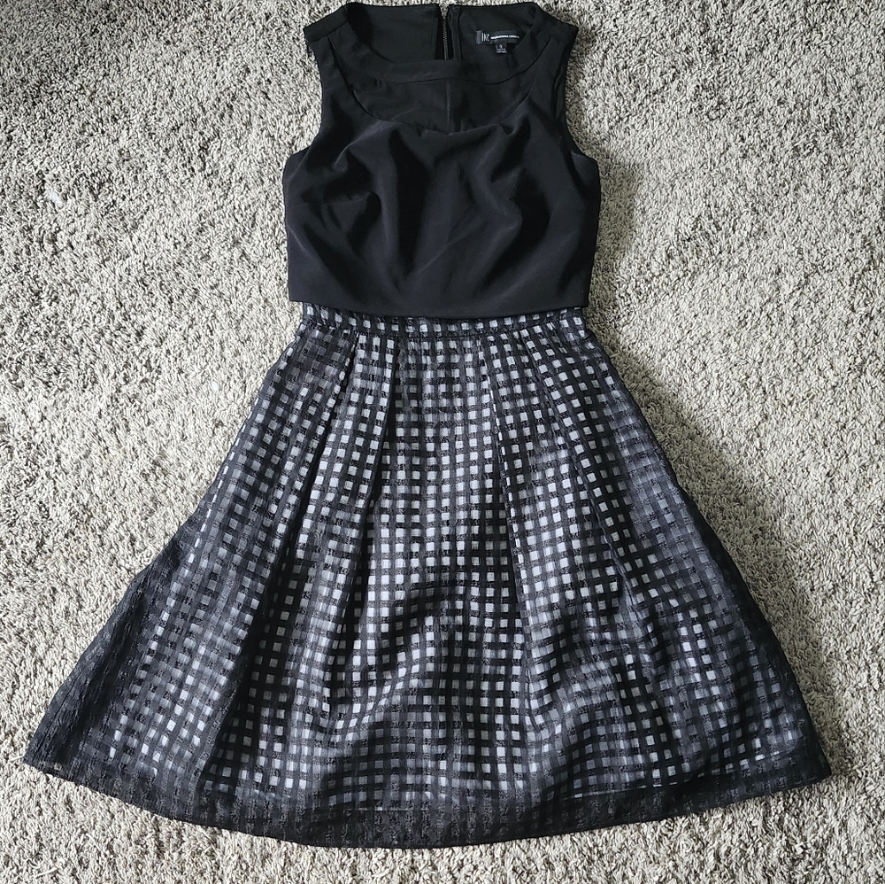 INC International Concepts Black Pleated A-Line Dress